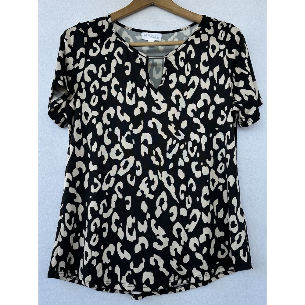 Morgan Taylor Leopard Black Top Size L Keyhole Neck Career Office